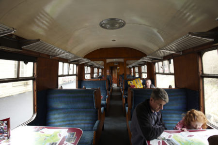 Train with seats and tables